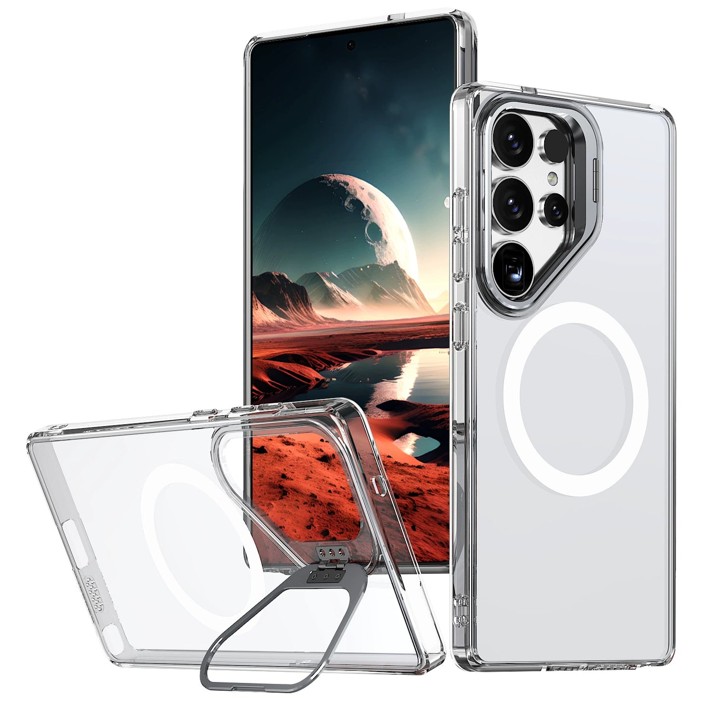 📱Samsung Magnetic Matte Case | Crystal Armor Lens Frame with Hidden Stand✨