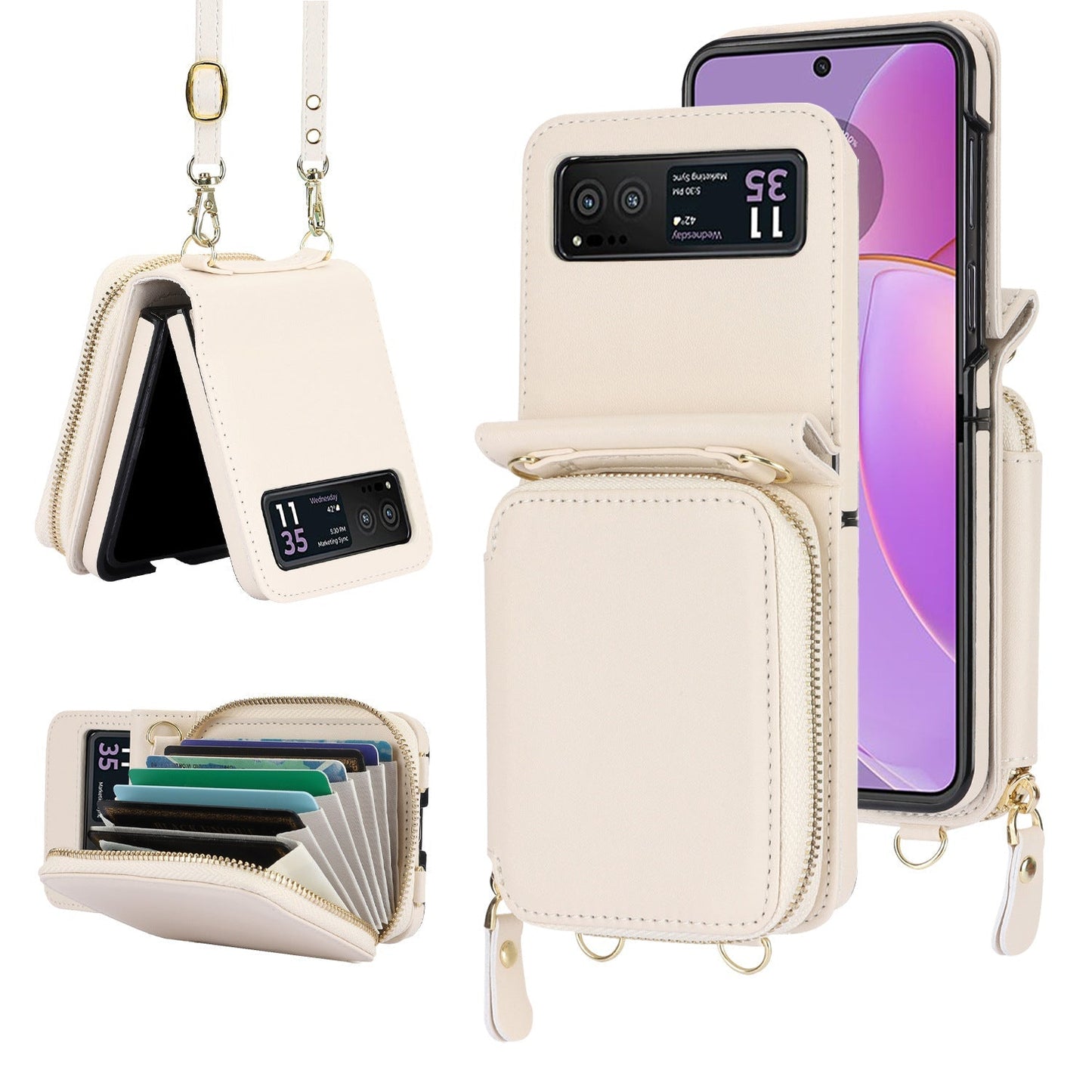 Samsung Galaxy Z Flip3/4/5 Zipper Bag Mobile Phone Case Leather Case Card Holder