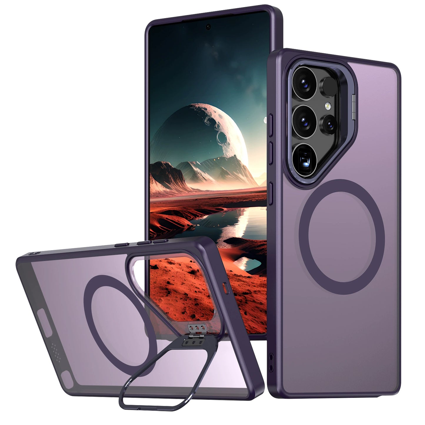 📱Samsung Magnetic Matte Case | Crystal Armor Lens Frame with Hidden Stand✨