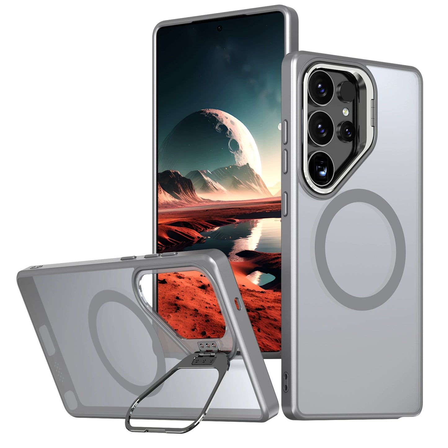 📱Samsung Magnetic Matte Case | Crystal Armor Lens Frame with Hidden Stand✨