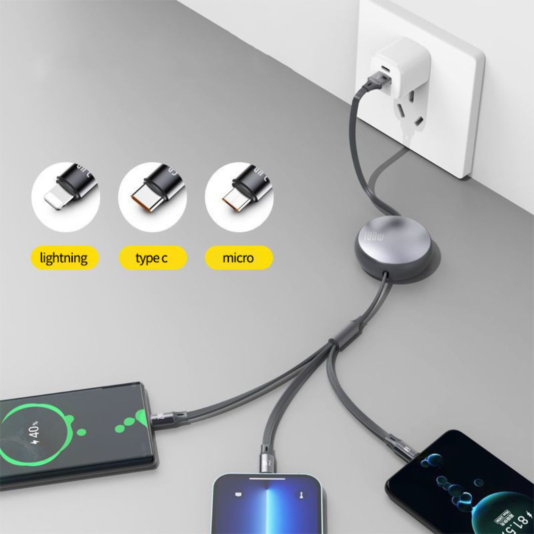 ⚡100W⚡ 3-in-1 Retractable Charging Cable