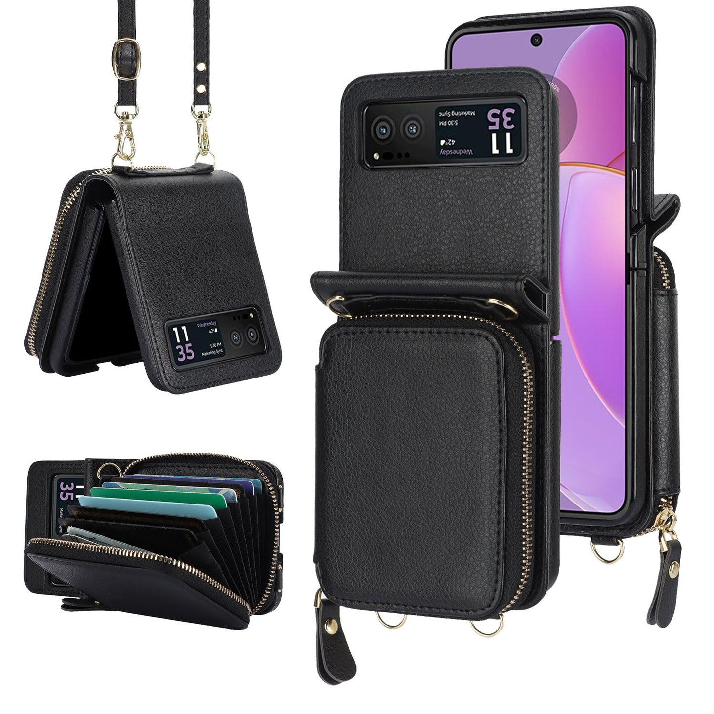 Samsung Galaxy Z Flip3/4/5 Zipper Bag Mobile Phone Case Leather Case Card Holder
