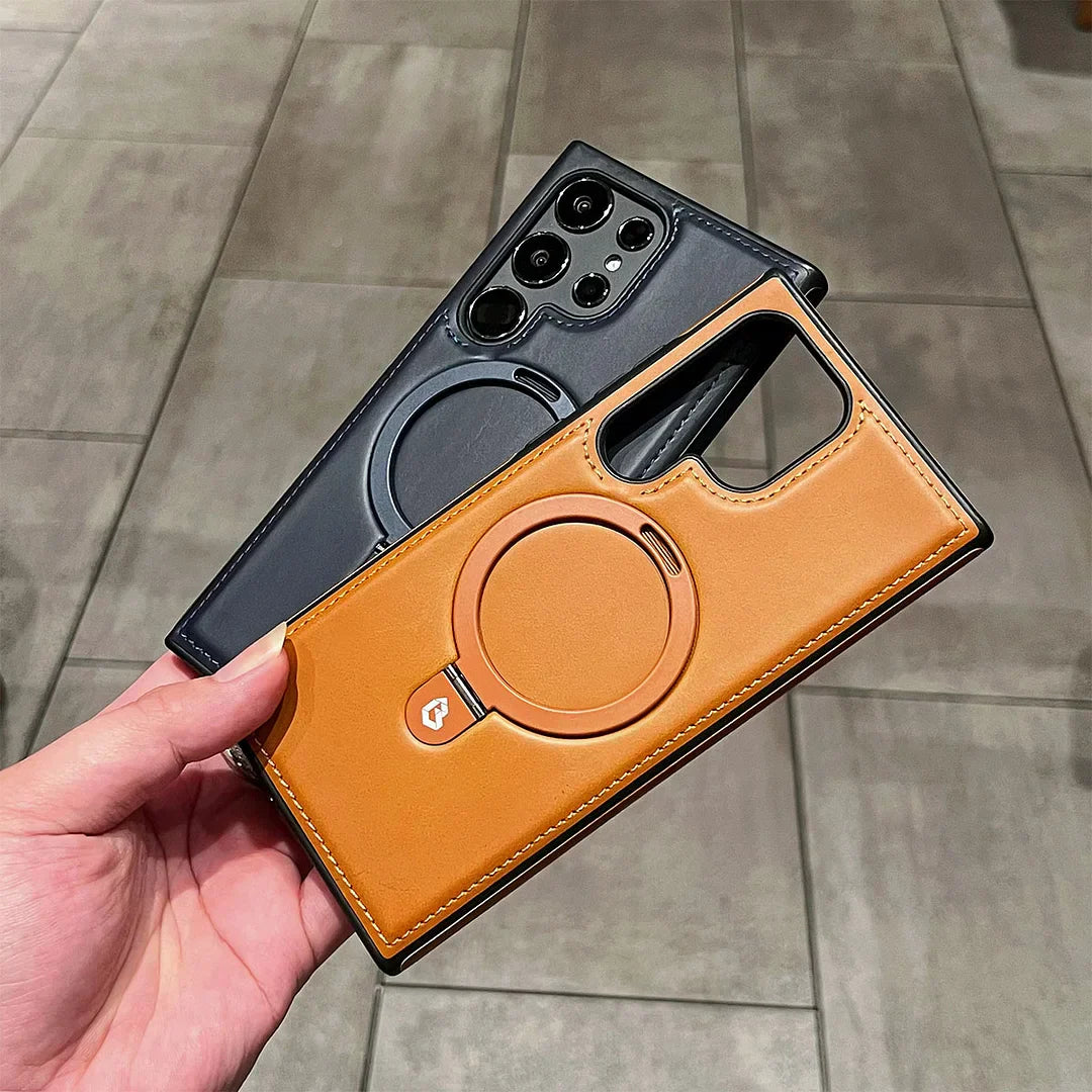 📱Full-Coverage Shockproof Leather Magnetic Stand Samsung Case✨