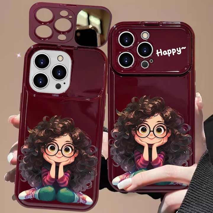 ๐ Don't Miss It | Cute Geek Girl Mirror Case with Charm for iPhone๐