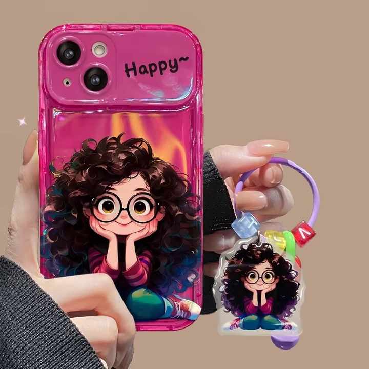 ๐ Don't Miss It | Cute Geek Girl Mirror Case with Charm for iPhone๐