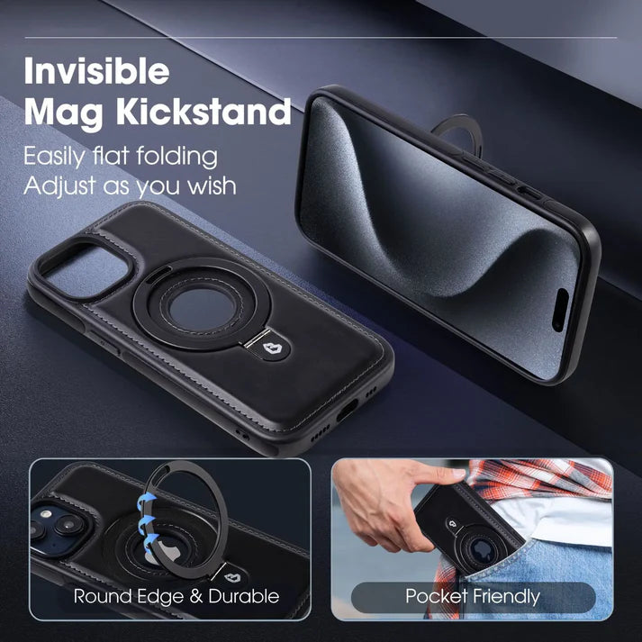 🔥🔥 Don't Miss It | 📱Full-Coverage Shockproof Leather Magnetic Stand iPhone Case