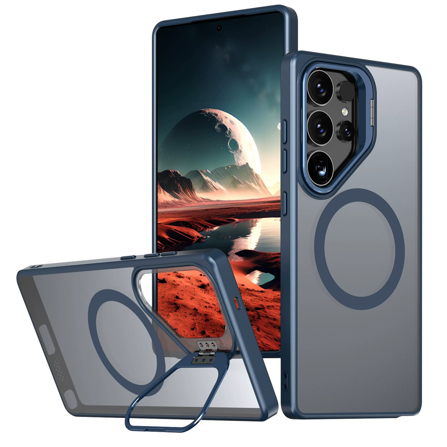 📱Samsung Magnetic Matte Case | Crystal Armor Lens Frame with Hidden Stand✨