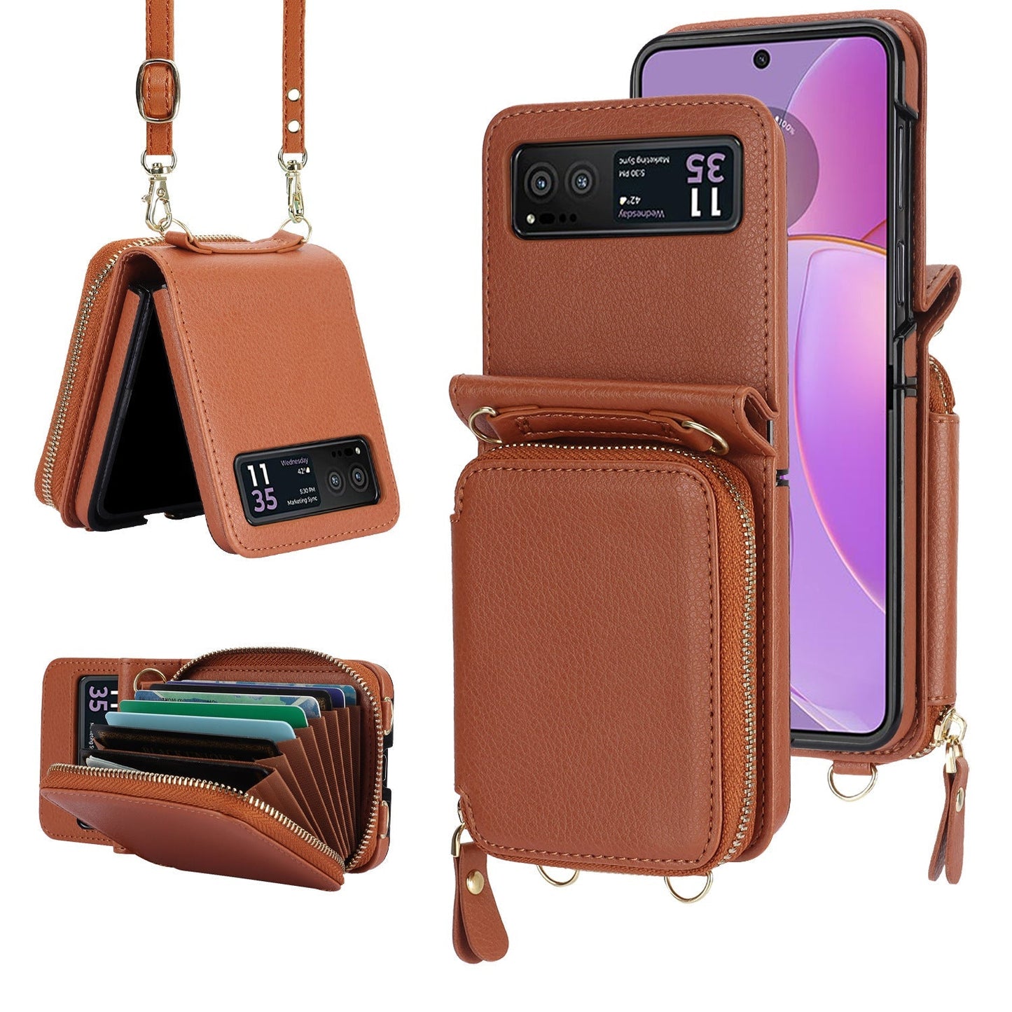 Samsung Galaxy Z Flip3/4/5 Zipper Bag Mobile Phone Case Leather Case Card Holder