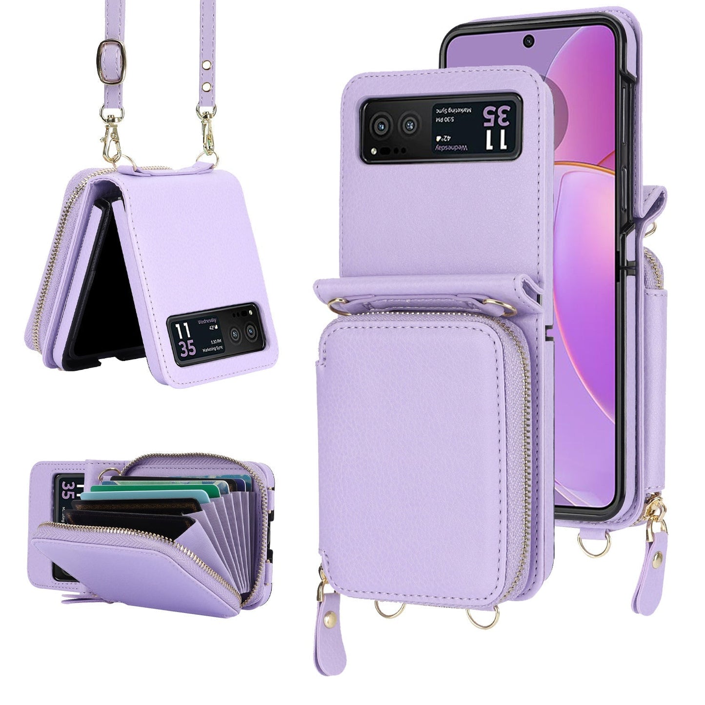 Samsung Galaxy Z Flip3/4/5 Zipper Bag Mobile Phone Case Leather Case Card Holder