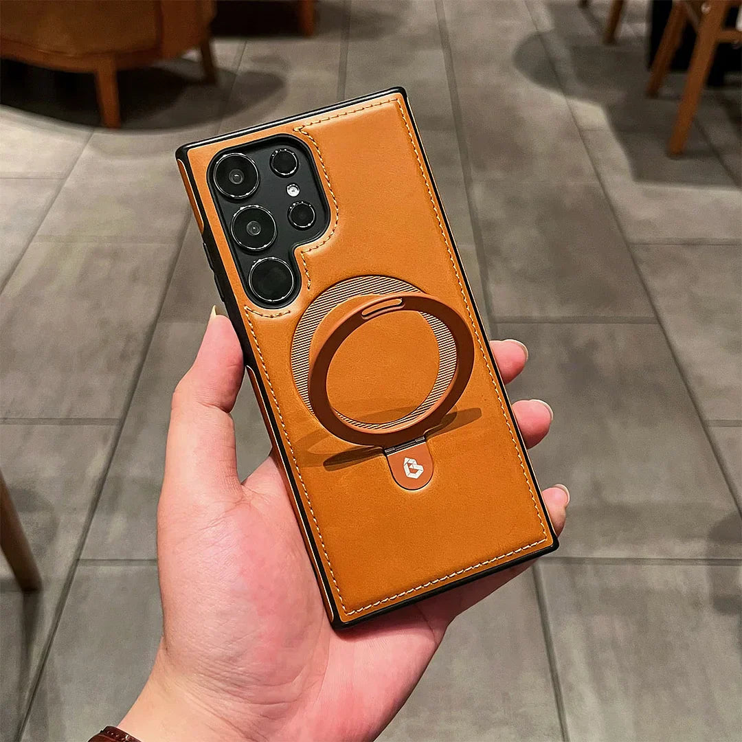 📱Full-Coverage Shockproof Leather Magnetic Stand Samsung Case✨