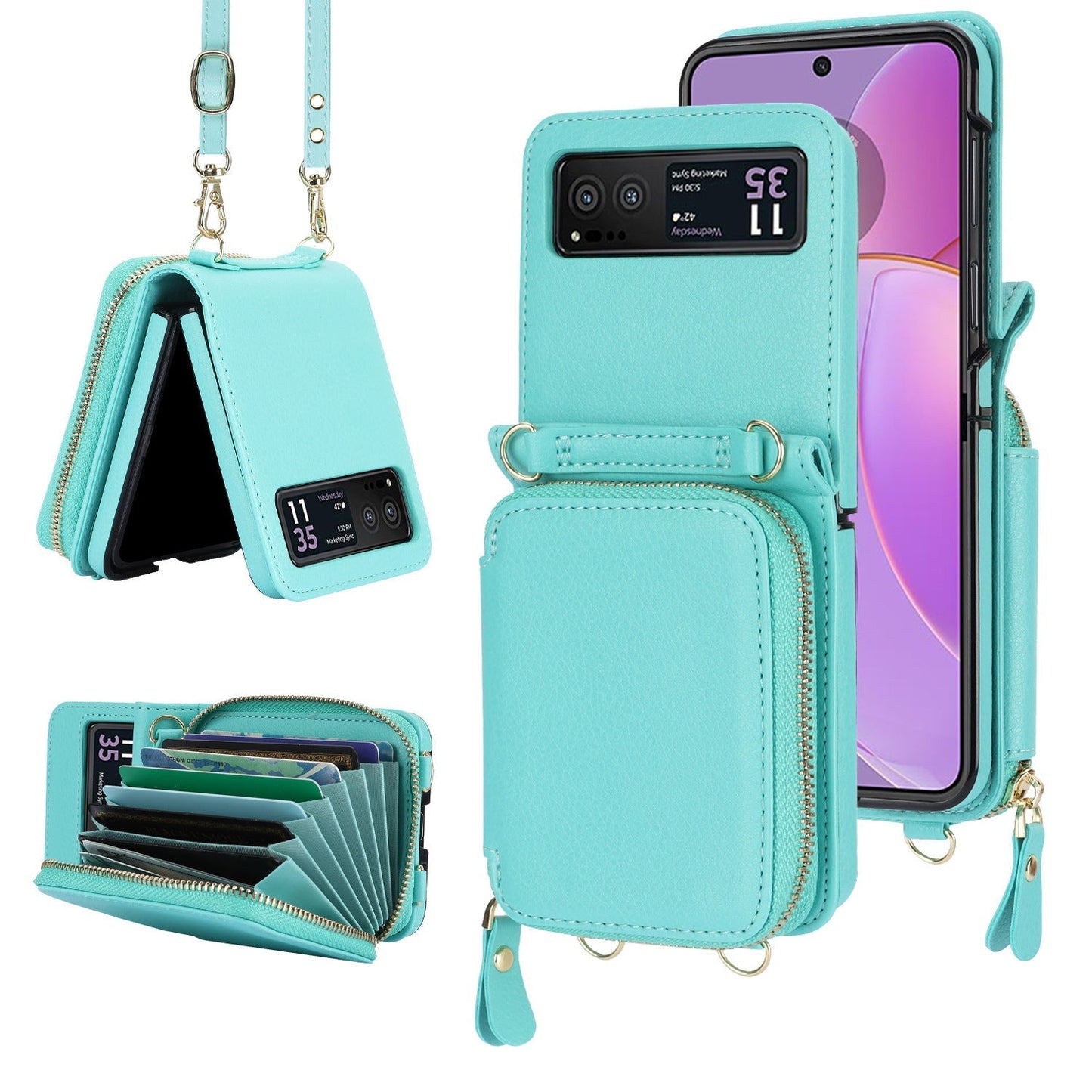 Samsung Galaxy Z Flip3/4/5 Zipper Bag Mobile Phone Case Leather Case Card Holder