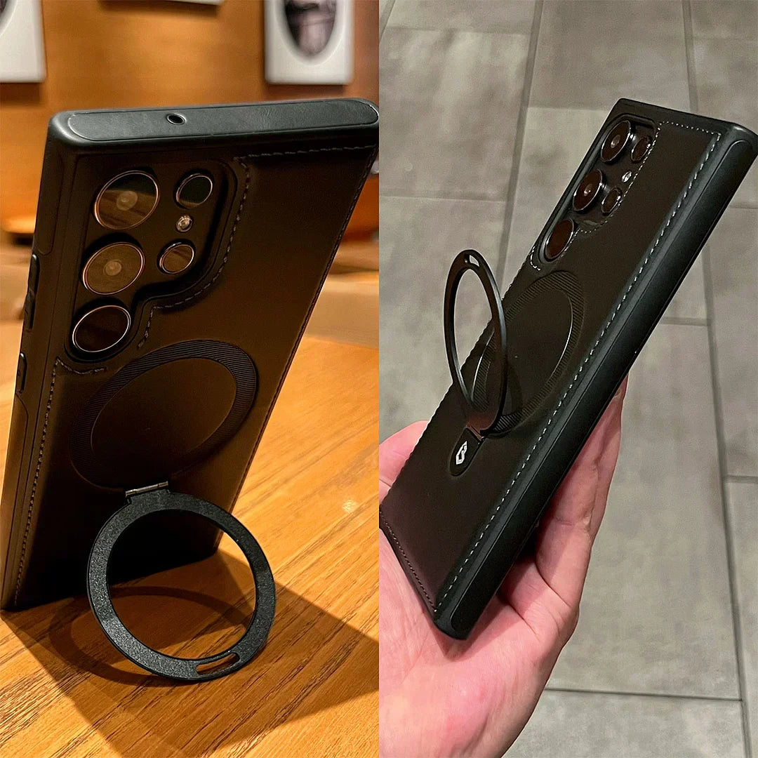 📱Full-Coverage Shockproof Leather Magnetic Stand Samsung Case✨