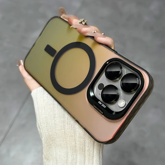 IndiMobi Mag-Safe Shockproof Gradient Matte Case | Metal Camera Lens Protector & Kickstand | Slim & Edge Protective Cover For iPhone📱