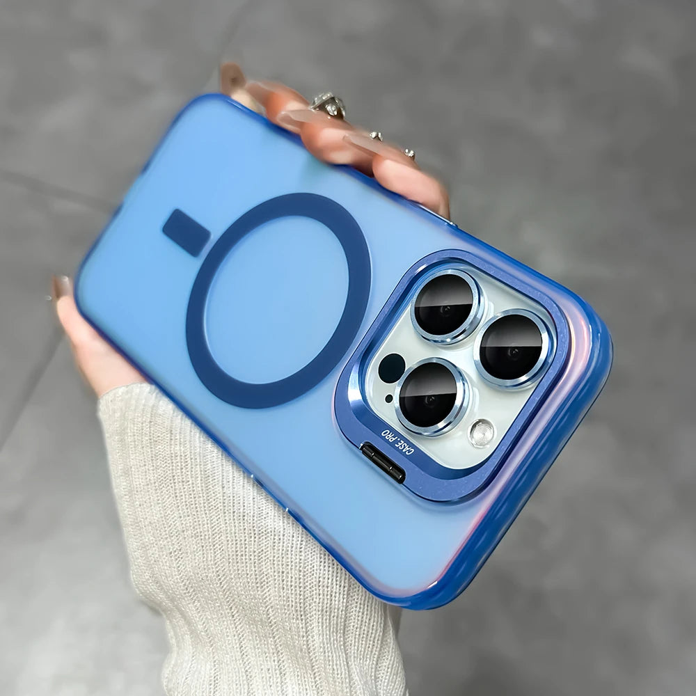 IndiMobi Mag-Safe Shockproof Gradient Matte Case | Metal Camera Lens Protector & Kickstand | Slim & Edge Protective Cover For iPhone📱