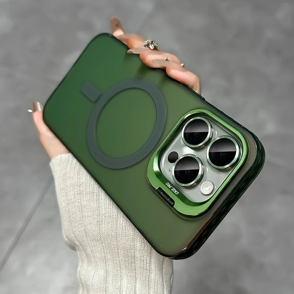 IndiMobi Mag-Safe Shockproof Gradient Matte Case | Metal Camera Lens Protector & Kickstand | Slim & Edge Protective Cover For iPhone📱