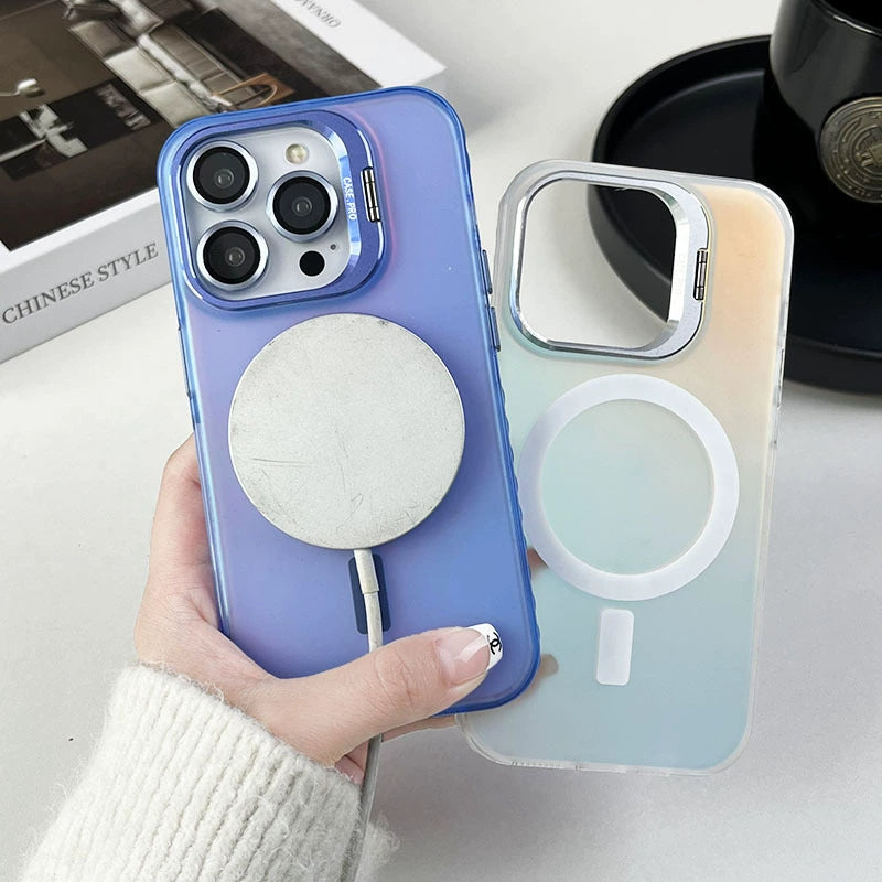 IndiMobi Mag-Safe Shockproof Gradient Matte Case | Metal Camera Lens Protector & Kickstand | Slim & Edge Protective Cover For iPhone📱