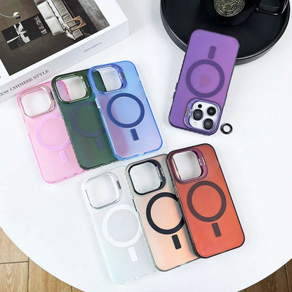 IndiMobi Mag-Safe Shockproof Gradient Matte Case | Metal Camera Lens Protector & Kickstand | Slim & Edge Protective Cover For iPhone📱