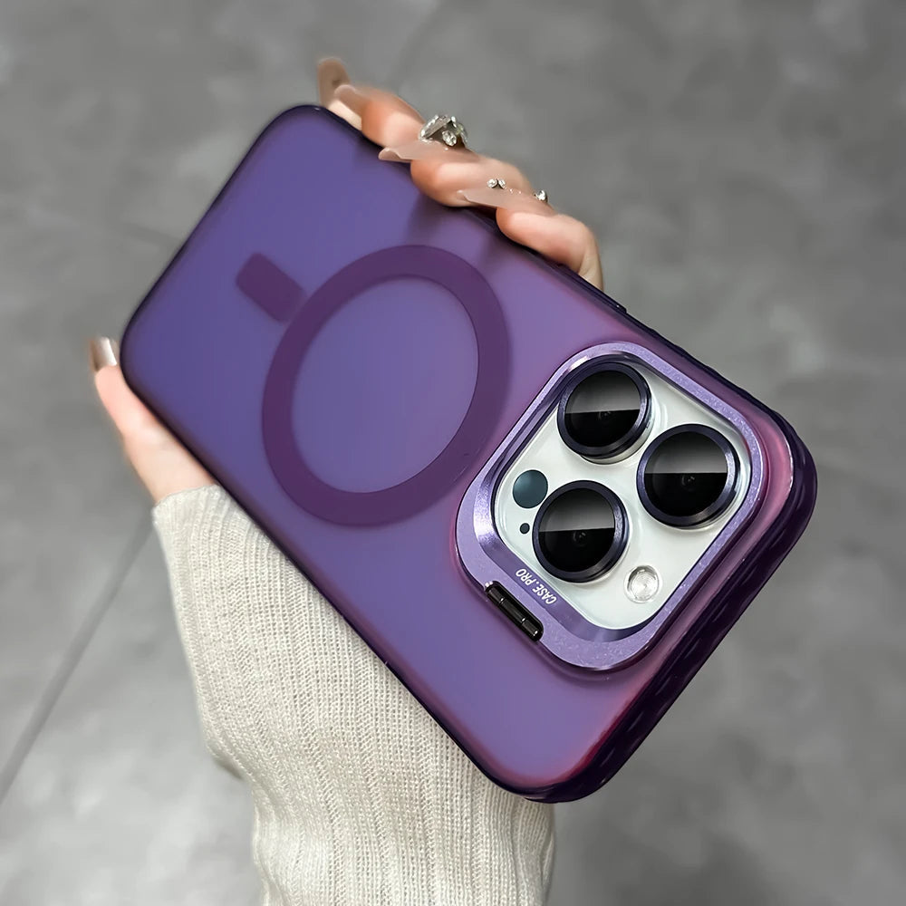 IndiMobi Mag-Safe Shockproof Gradient Matte Case | Metal Camera Lens Protector & Kickstand | Slim & Edge Protective Cover For iPhone📱