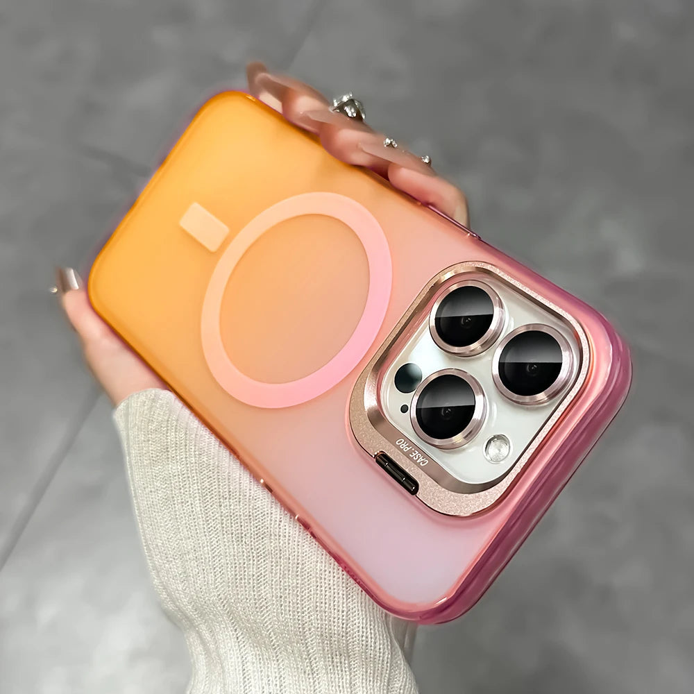 IndiMobi Mag-Safe Shockproof Gradient Matte Case | Metal Camera Lens Protector & Kickstand | Slim & Edge Protective Cover For iPhone📱